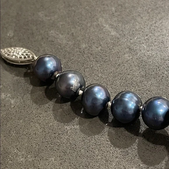 Blue Gray Pearl Necklace with 925 Silver Fish Hook Clasp - Picture 16 of 17